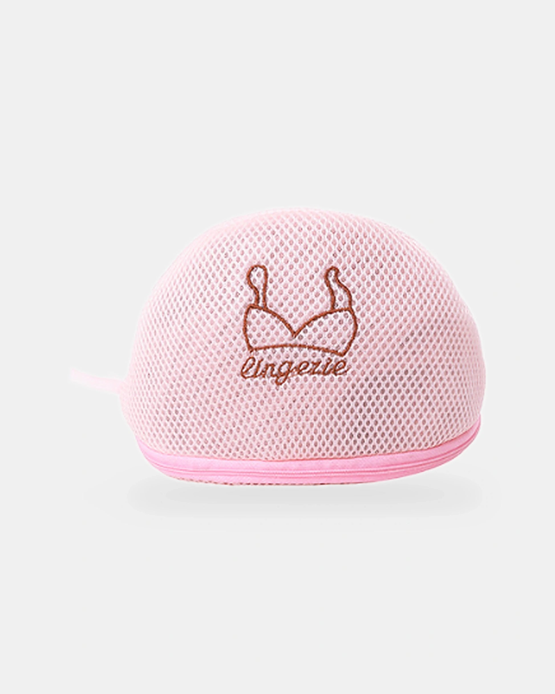 Domed bra wash bag in pink mesh, 24 x 18 cm
