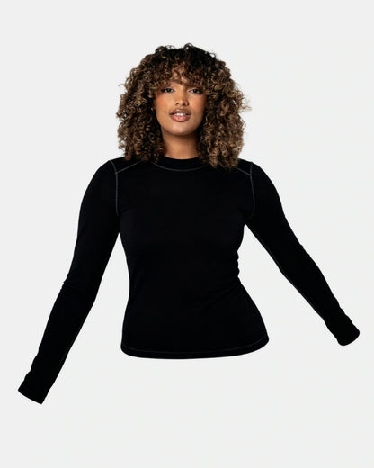 long sleeve baby tee Black — Wear Rose