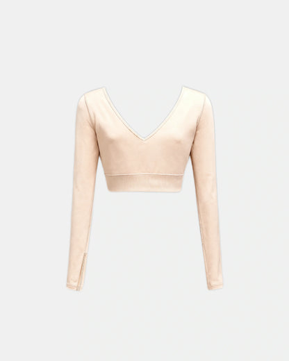 long sleeve ruched bodysuit Beige — Wear Rose