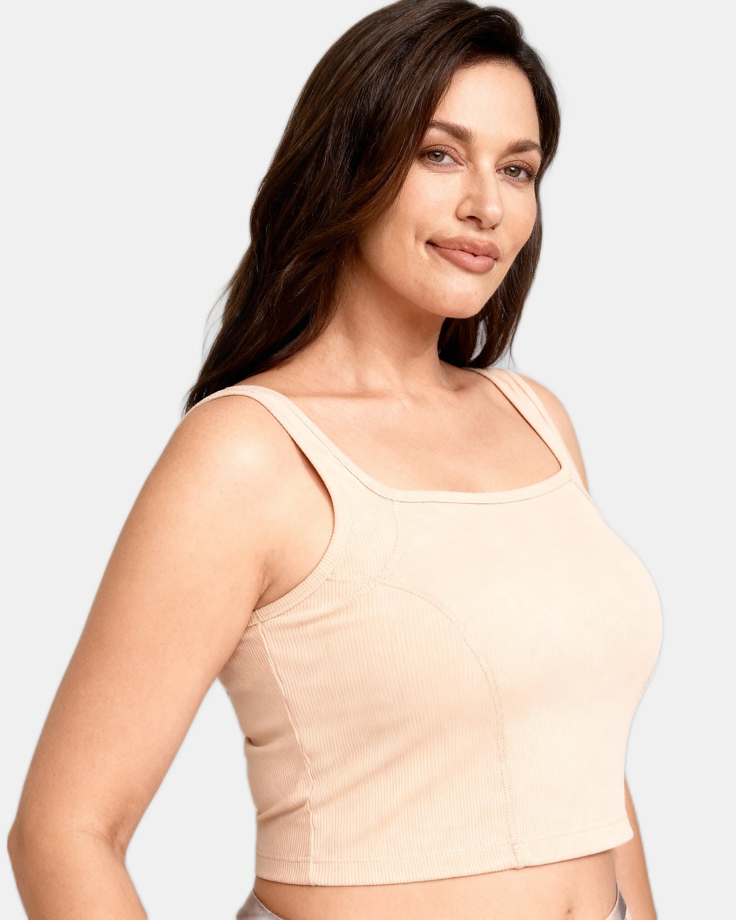 square neck ribbed tank Beige — Wear Rose