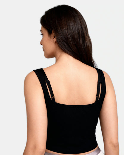 square neck ribbed tank Black — Wear Rose