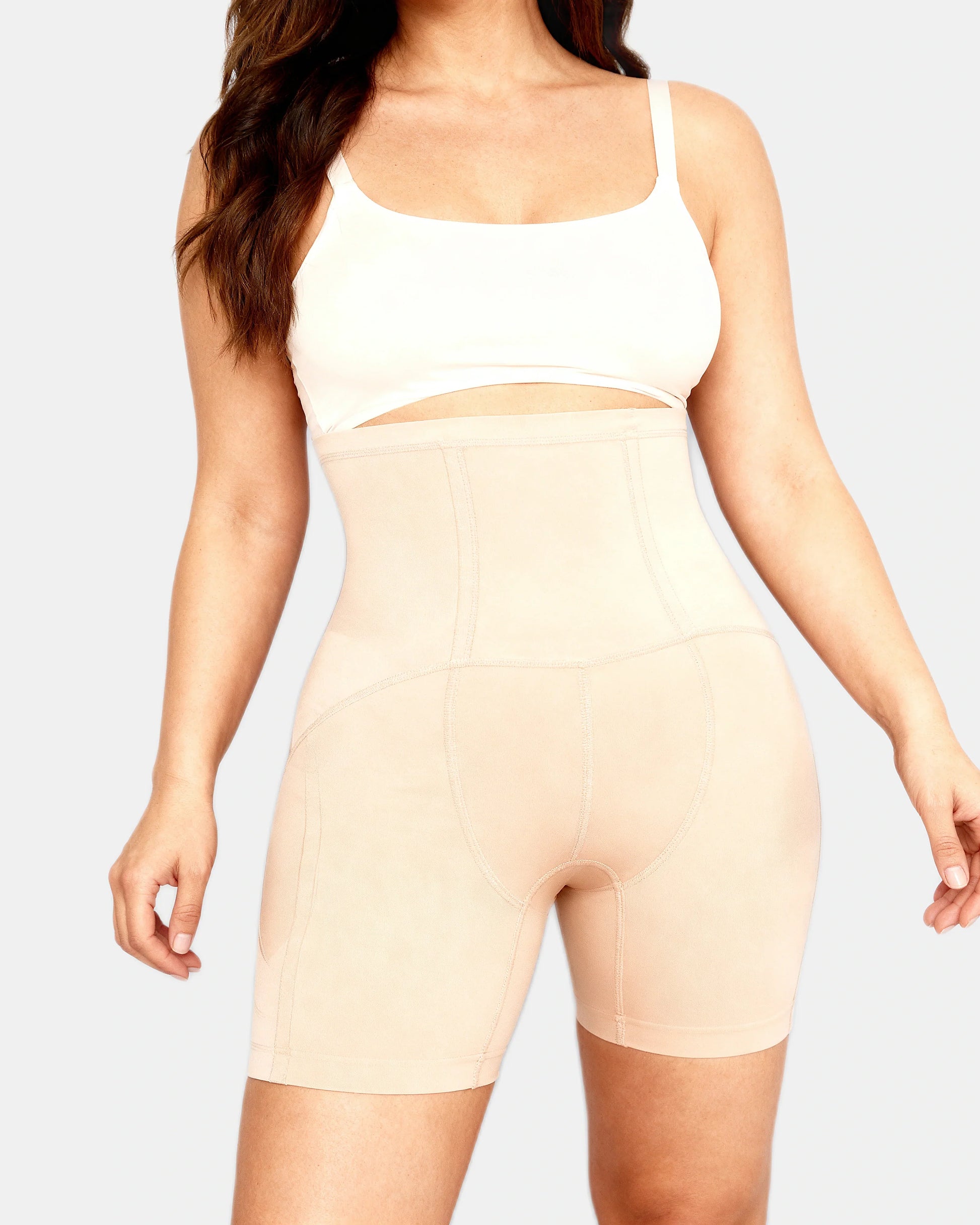 ultra high waisted bbl shorts Beige — Wear Rose