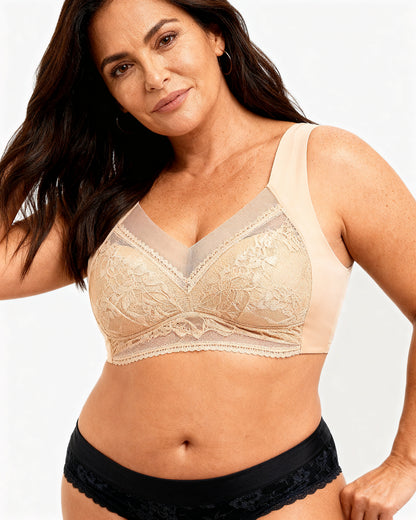 women's wireless push up lace longline bra Beige — Wear Rose
