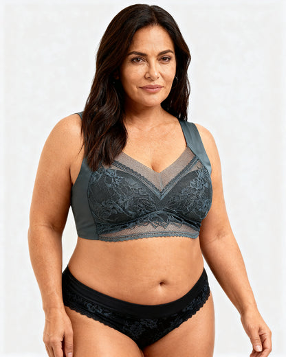 women's wireless push up lace longline bra Blue — Wear Rose