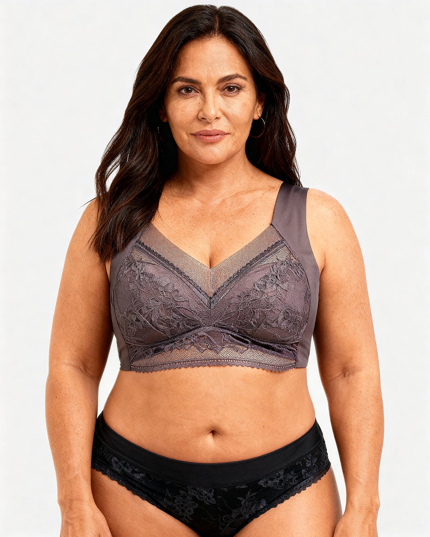 women's wireless push up lace longline bra Gray Purple — Wear Rose