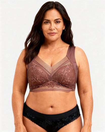 women's wireless push up lace longline bra Mauve — Wear Rose