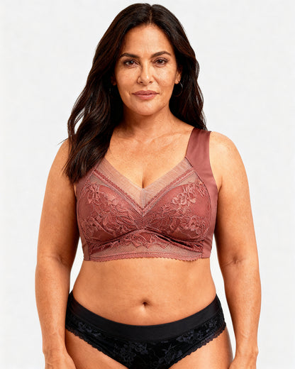 women's wireless push up lace longline bra Pink — Wear Rose