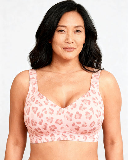 women's wireless seamless full coverage t-shirt bra Pink Leopard — Wear Rose