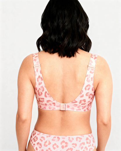 women's wireless seamless full coverage t-shirt bra Pink Leopard — Wear Rose