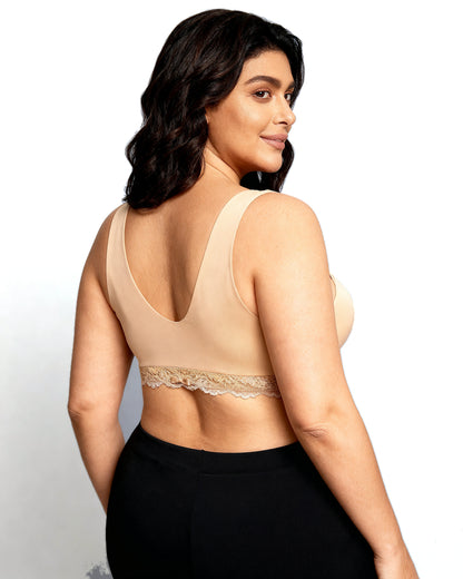 women's wireless lace front-closure bra Beige — Wear Rose