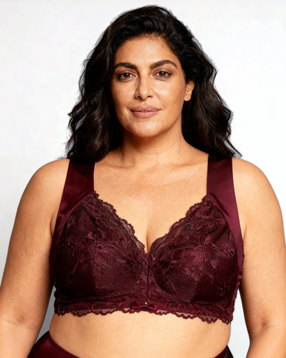 women's wireless lace front-closure bra Wine — Wear Rose