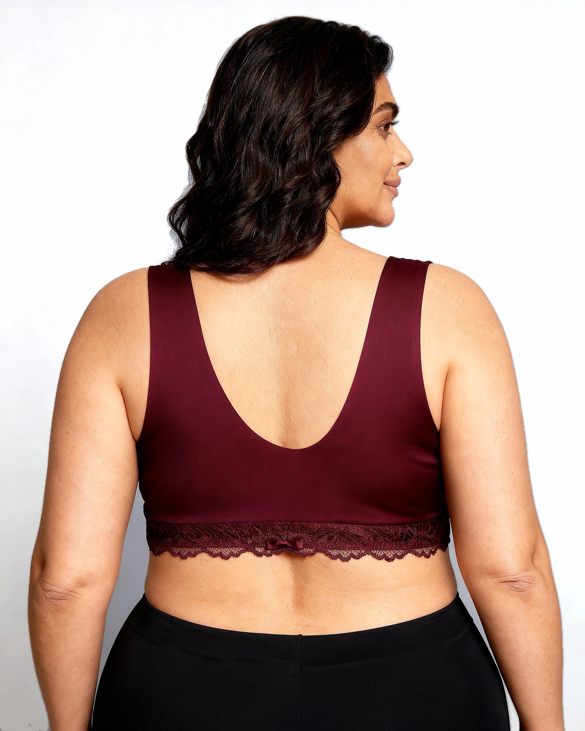 women's wireless lace front-closure bra Wine — Wear Rose